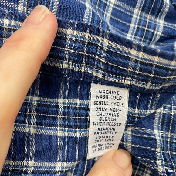 Ralph Lauren Linen Blend Button Up Shirt Mens XL Blue Plaid Classic Fit Long Slv - Picture 8 of 11